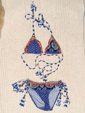Blue Patterned Triangle Bikini Set - Brand: